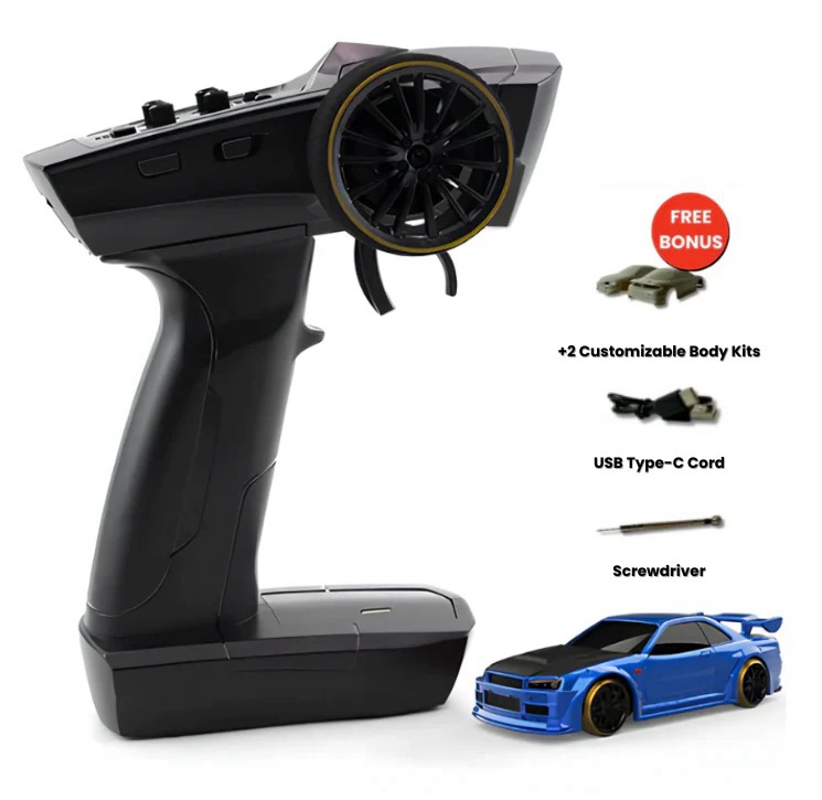 SkidBoiz Skyliner package contents including remote and body kits